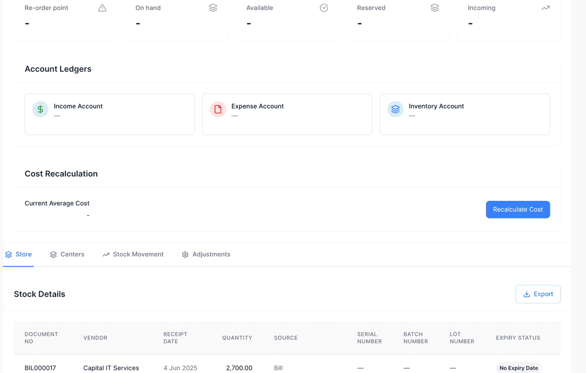 Trabalance Inventory Management Dashboard